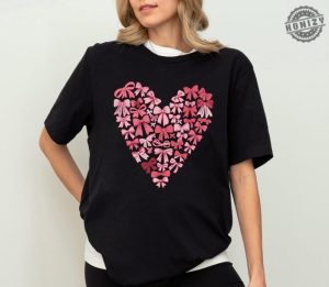 Coquette Bow Valentines Day Shirt Pink Bow Heart Valentine Sweatshirt Pink Bow Valentines Day Hoodie Retro Valentine Day Bow Tshirt honizy 2