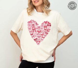 Coquette Bow Valentines Day Shirt Pink Bow Heart Valentine Sweatshirt Pink Bow Valentines Day Hoodie Retro Valentine Day Bow Tshirt honizy 3