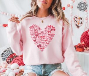 Coquette Bow Valentines Day Shirt Pink Bow Heart Valentine Sweatshirt Pink Bow Valentines Day Hoodie Retro Valentine Day Bow Tshirt honizy 7