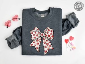 Coquette Valentines Day Heart Bow Shirt Retro Valentine Hoodie Valentines Day Bow Sweatshirt Coquette Bow Tshirt Bow Valentine Gifts honizy 2