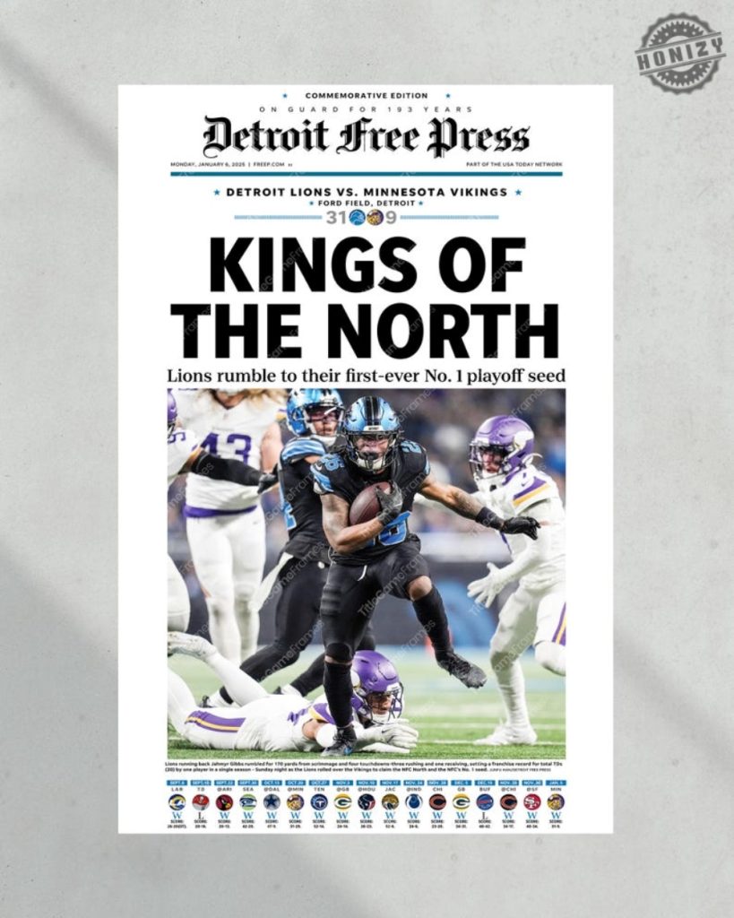 2025 Detroit Lions Historic Nfc No. 1 Seed Victory Kings Of The North Poster honizy 1