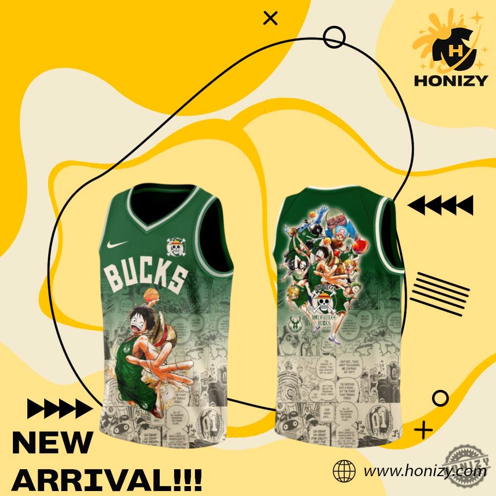 Luffy One Piece x NBA Team Graphic Shirt and Shoes 12 Luffy One Piece X Nba Milwaukee Bucks Basketball Jersey