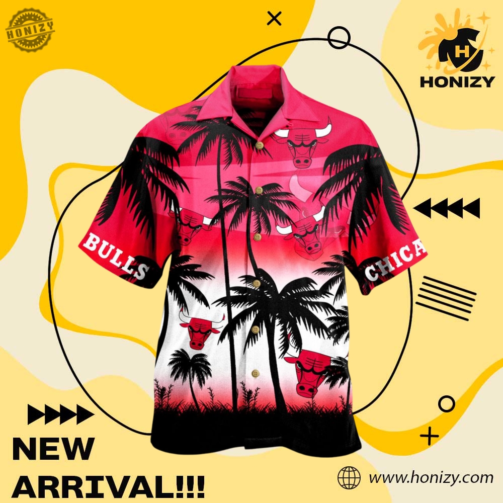 NBA 2025 Playoff Gift 28 Nba Chicago Bulls Coconut Trees Sunrise 3D Over Printed Hawaiian Shirt