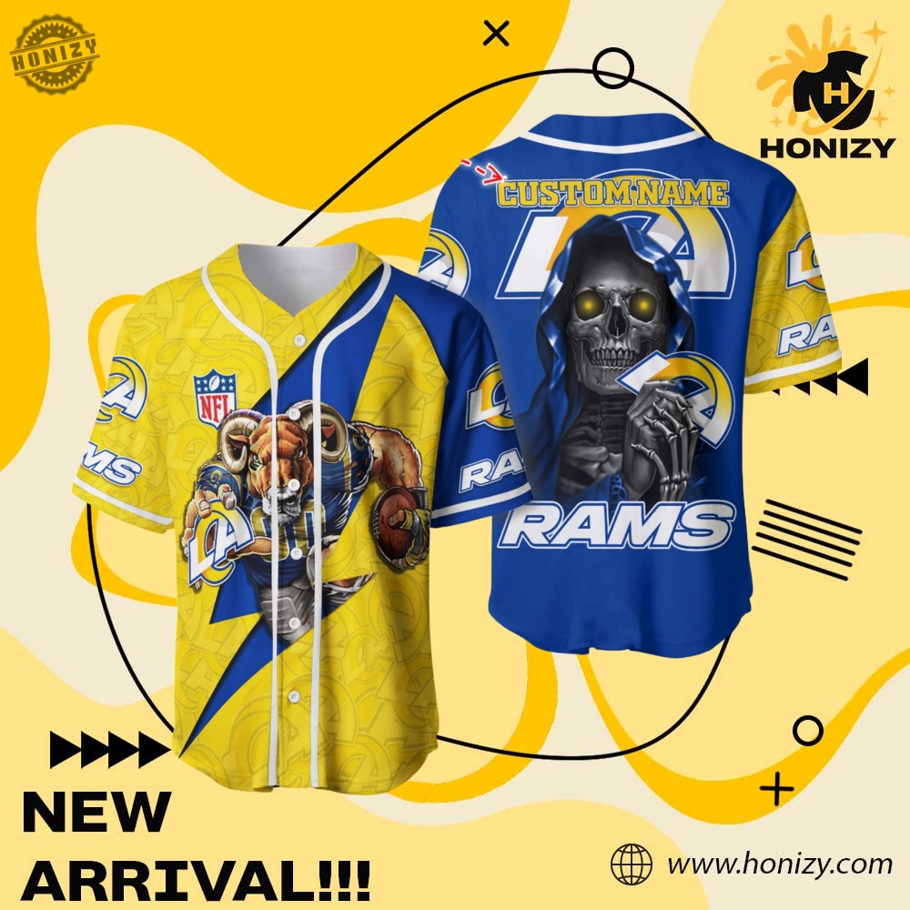 Jersey for fan NFL and anime 3 Nfl Los Angeles Rams Skull Custom Name Unisex Vintage Baseball Jersey