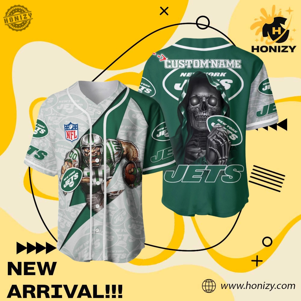 Jersey for fan NFL and anime 5 Nfl New York Jets Skull Custom Name Unisex Vintage Baseball Jersey