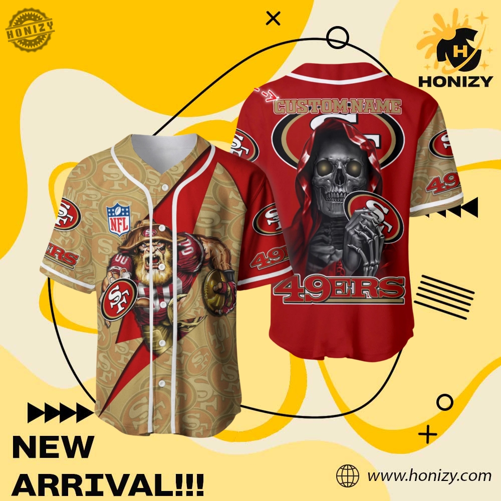 Jersey for fan NFL and anime 7 Nfl San Francisco 49Ers Skull Custom Name Unisex Vintage Baseball Jersey