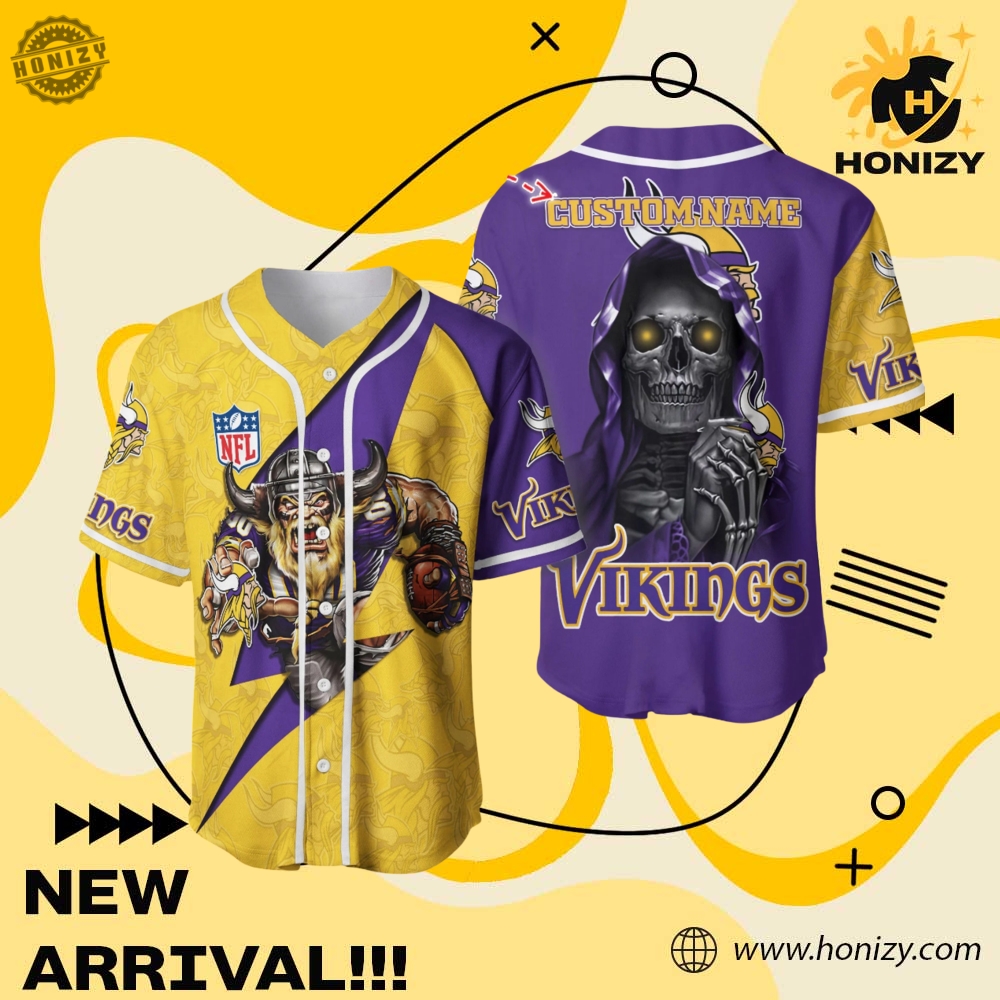 Jersey for fan NFL and anime 14 Nfl Minnesota Vikings Skull Custom Name Unisex Vintage Baseball Jersey