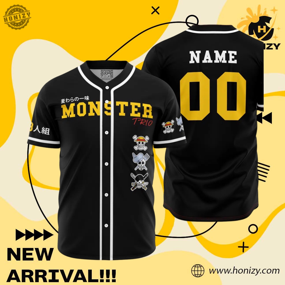 Jersey for fan NFL and anime 18 Monster Trio One Piece Anime Personalized Unisex Vintage Baseball Jersey