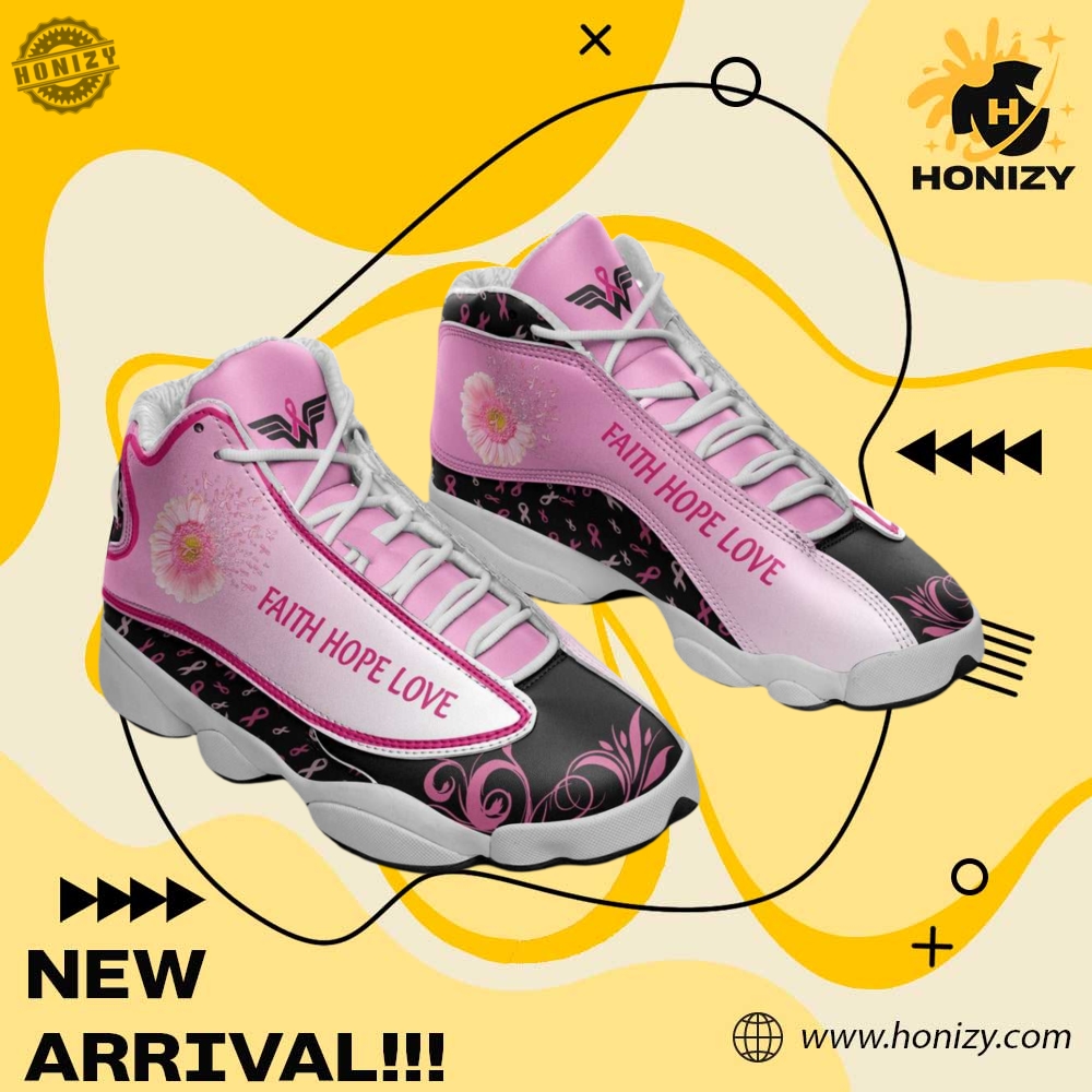Air Jordan 13 Sneaker Shoes 27 Breast Cancer Awareness Daisy Flower Faith Hope Love Unisex Sneaker Air Jordan Jd13 Shoes