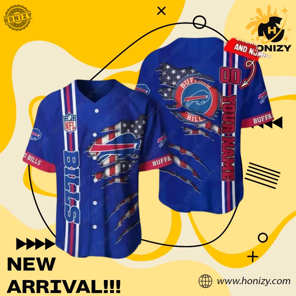 Buffalo Bills Torn Flag Nfl Personalized Baseball Jersey