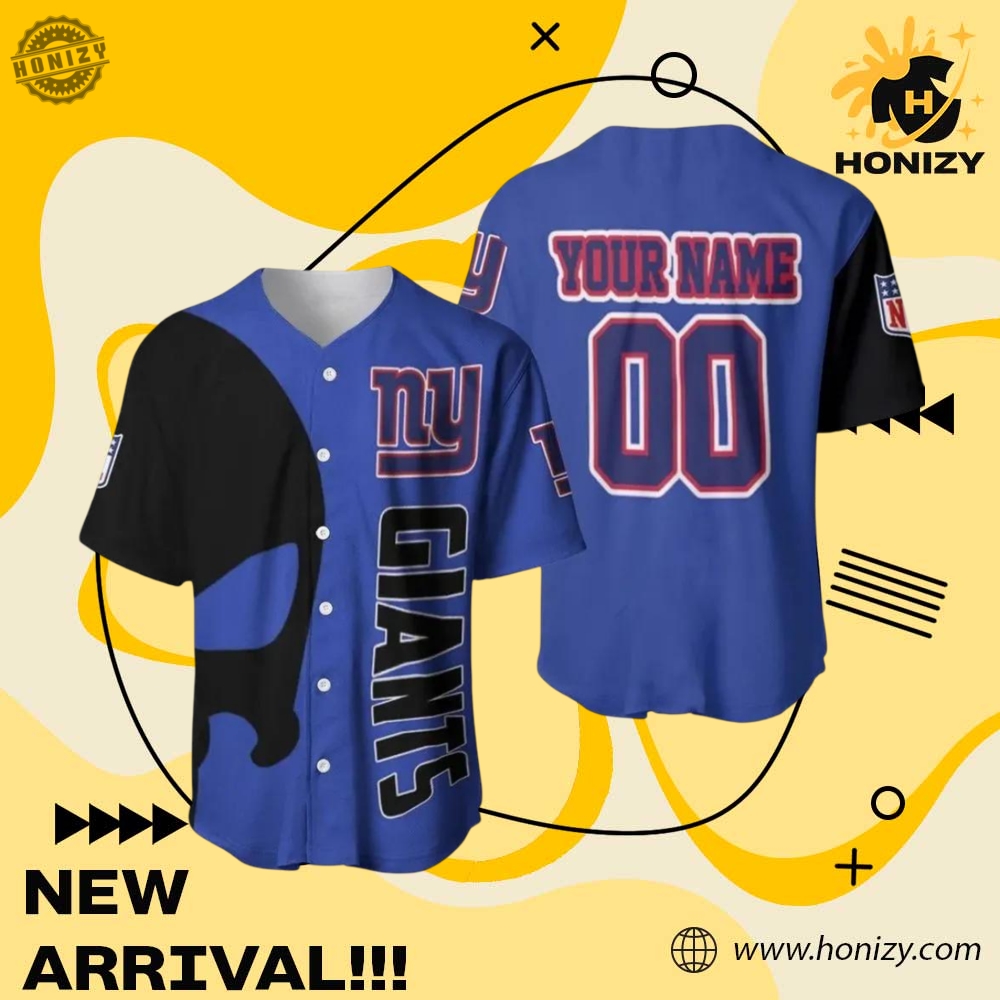 New York Giants Nfl Skull Personalized Baseball Jersey 3D Print