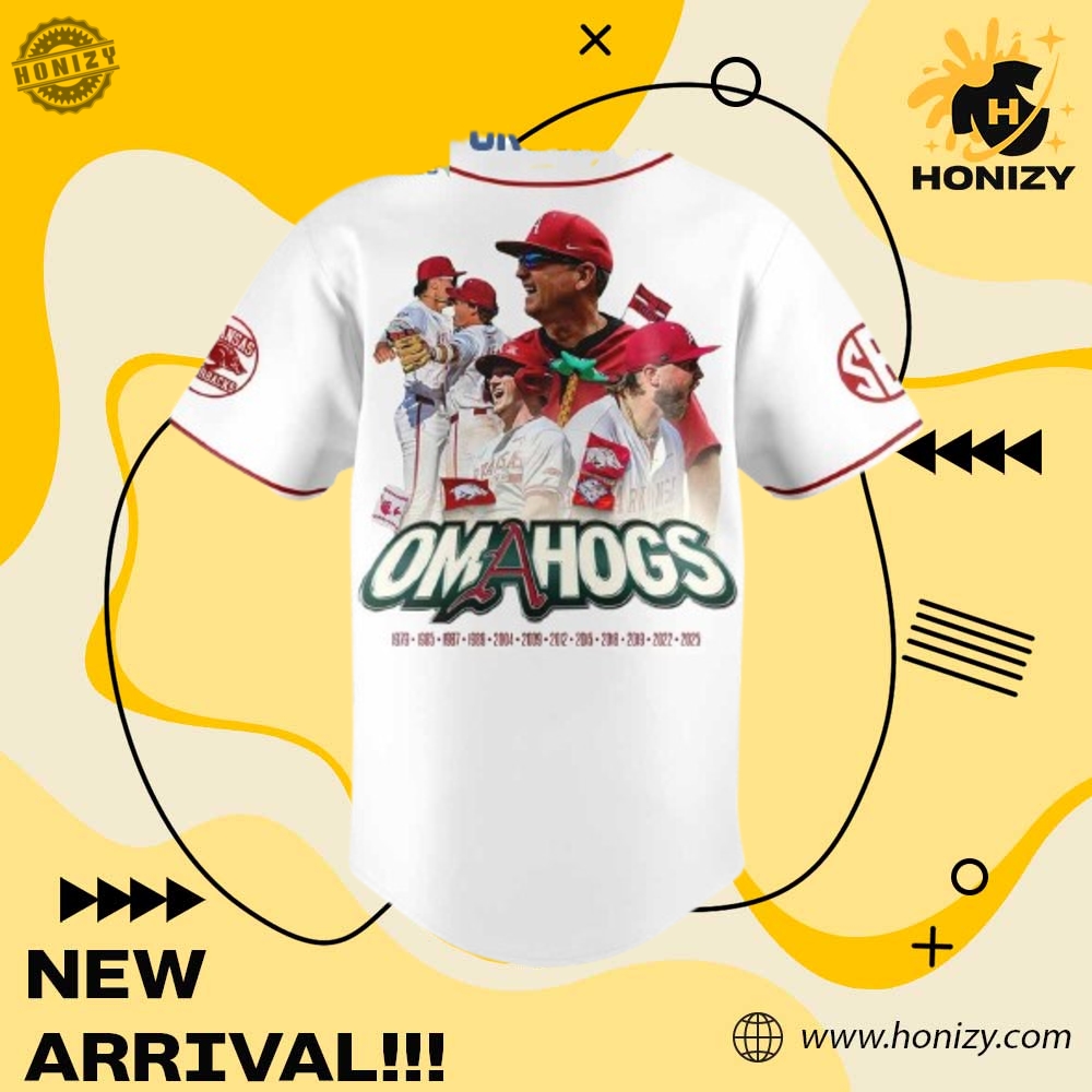 Arkansas Razorbacks Omahogs Champions White Unisex Baseball Jersey 5 Arkansas Razorbacks Omahogs Champions White unisex Baseball Jersey