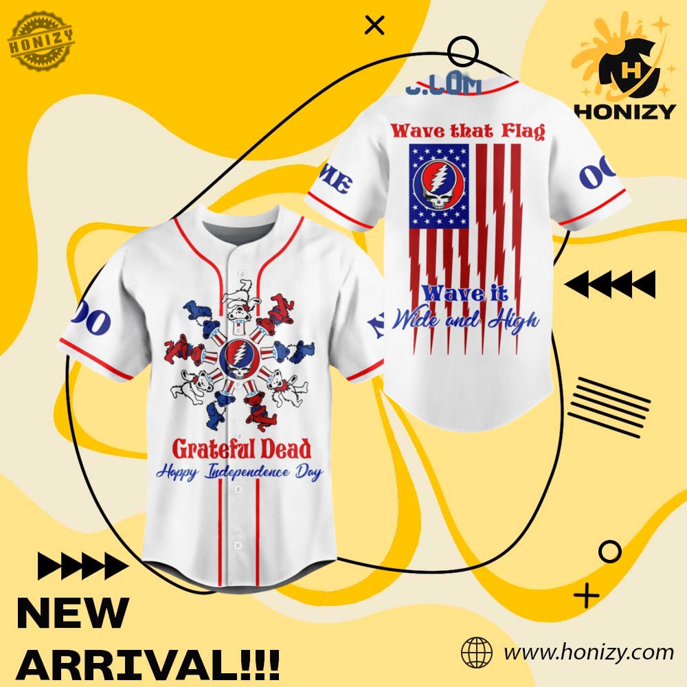 Music, Movie, Sport Jersey Shirt 12 Grateful Dead Music Independence Day Wave That Flag Wave It Wide And High 3D Unisex Baseball Jersey