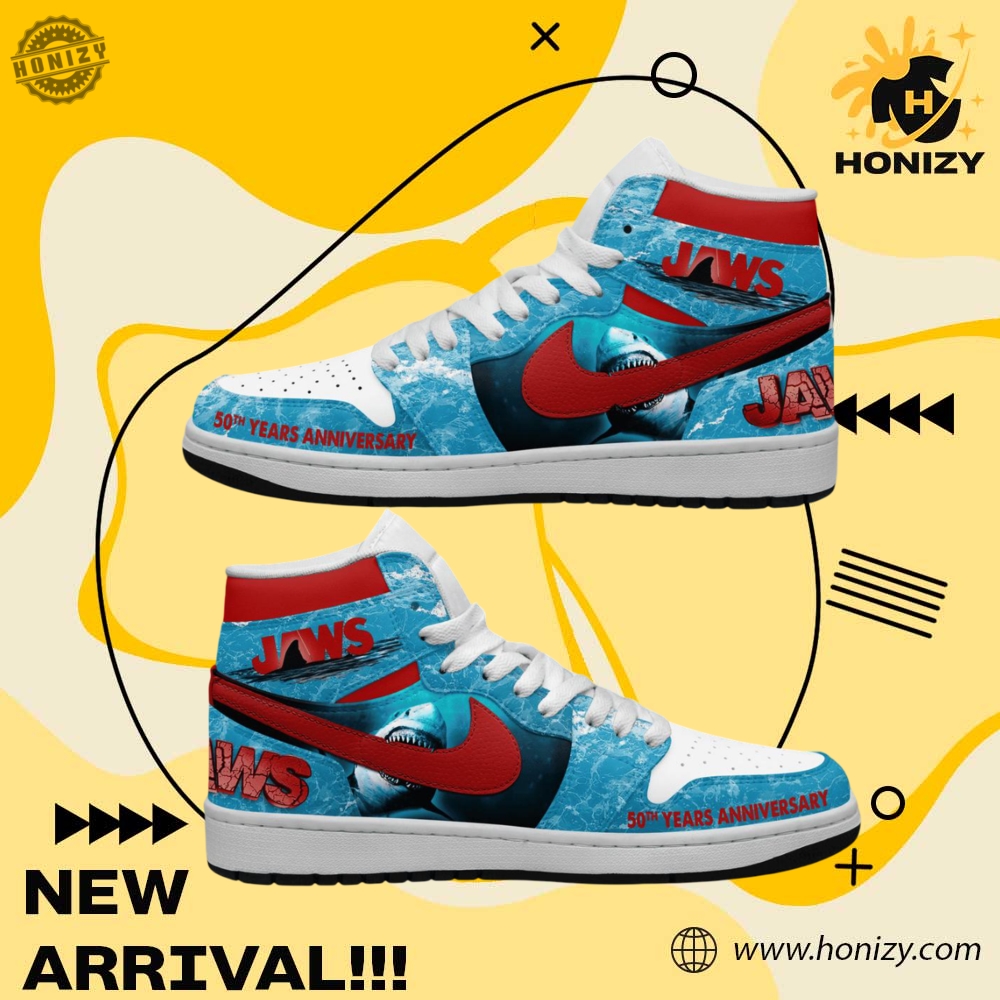 Hot Design Graphic Air Force 1 Shoes 23 Jaws Movie 50Th Anniversary Celebration Custom Graphic Nike Air Jordan 1 Shoes