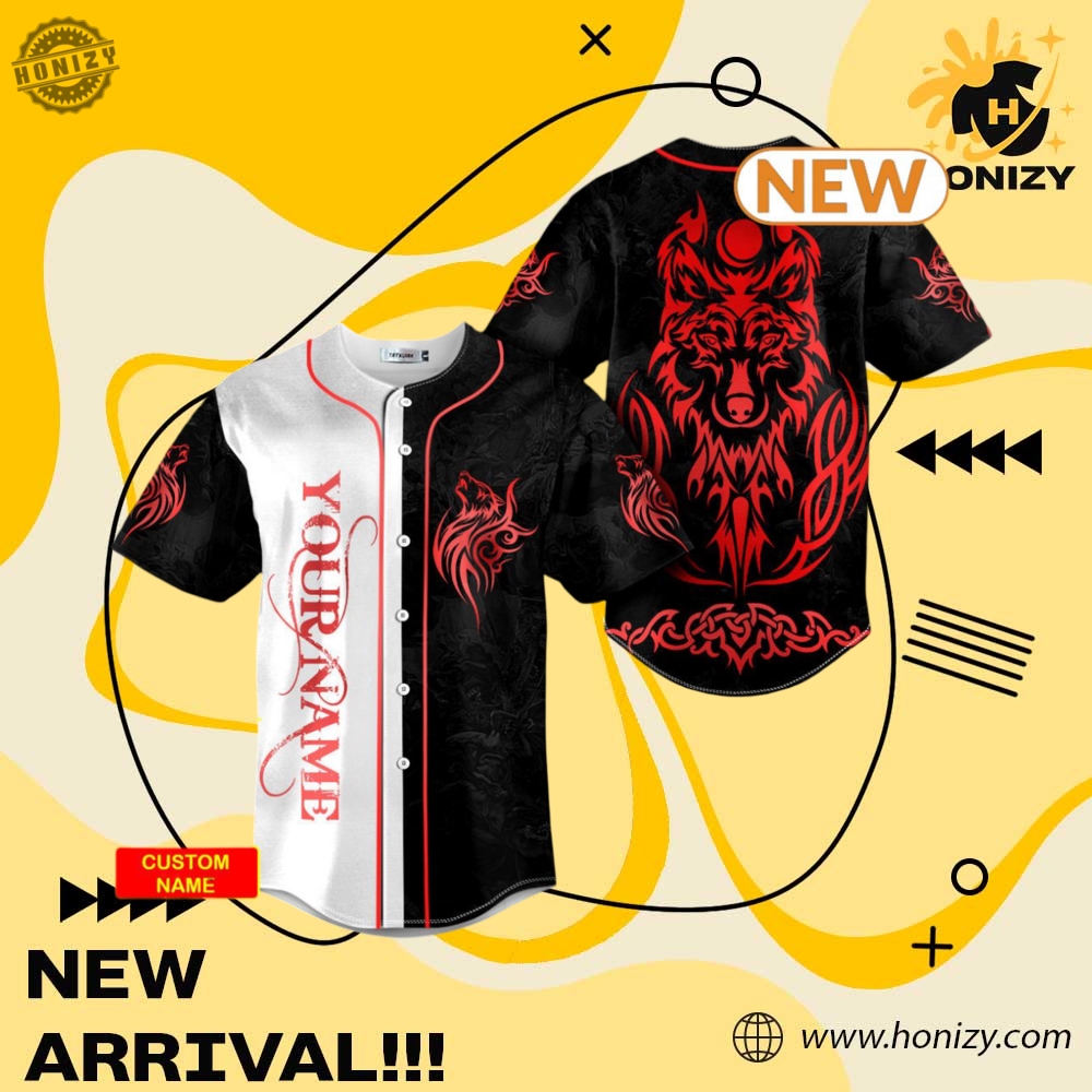 Custom Graphic 3D Jerseys 17 Red Wolf Viking Custom Name Unisex Trendy Baseball Jersey Shirt
