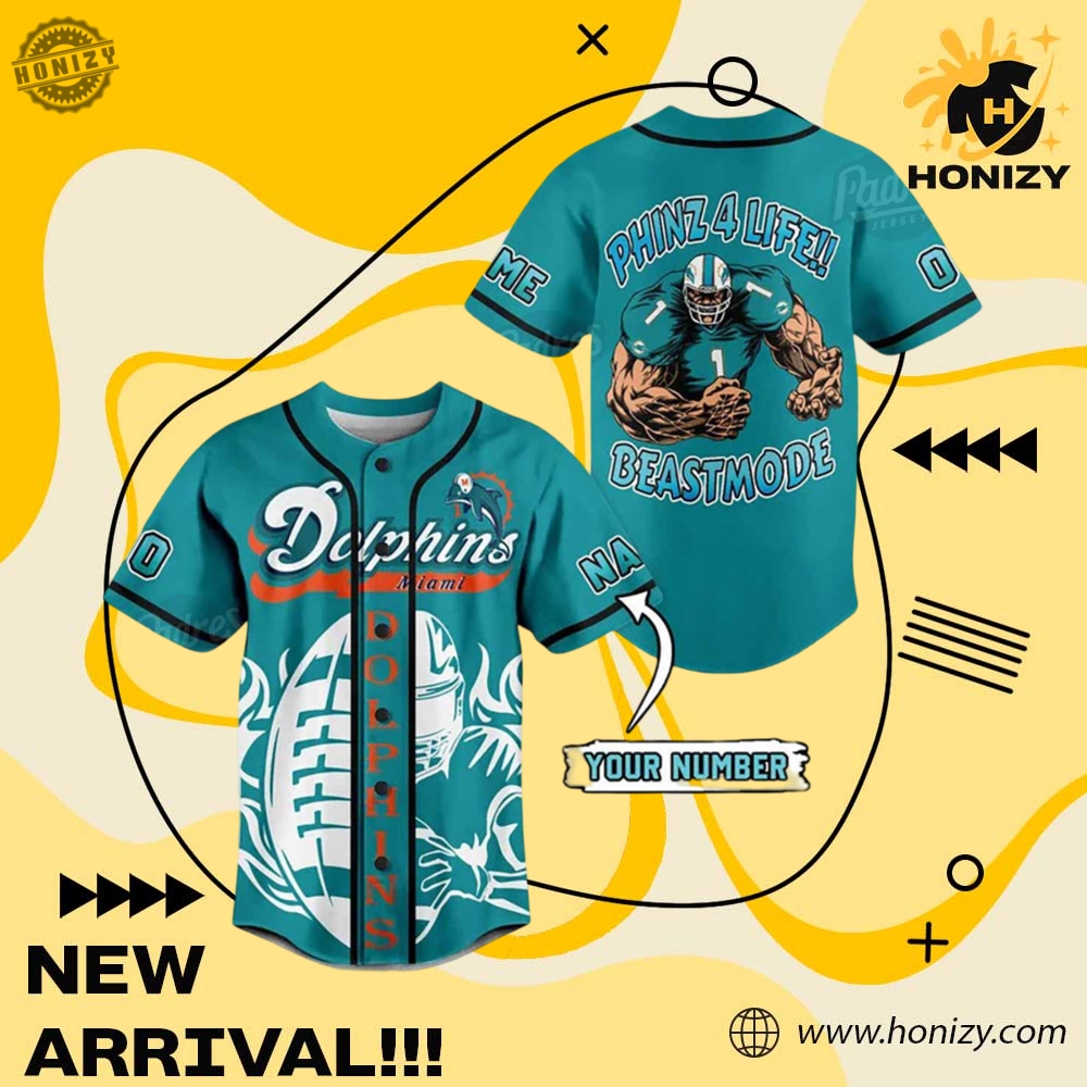 Limited Edition Inspired Jersey 13 Nfl Miami Dolphins Phins 4Life Beast Mode Custom Name Unisex Trendy Baseball Jersey