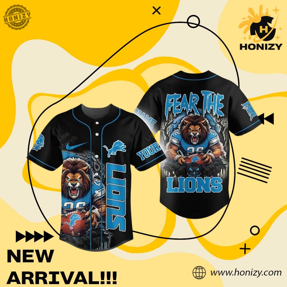 Limited Edition Inspired Jersey 25 Nfl Football Detroit Lions Fear The Lions Halloween Custom Name Unisex Trendy Baseball Jersey