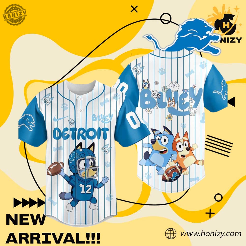 Limited Edition Inspired Jersey 28 Nfl Football Detroit Lions X Bluey Custom Name Unisex Trendy Baseball Jersey