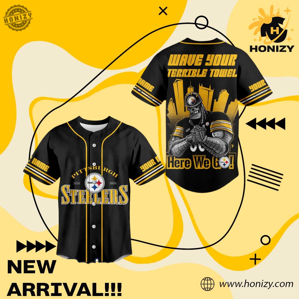 NFL Fans Baseball Style Shirt 21 The Pittsburgh Steelers Nfl Wave Your Terrible Towel Here We Go Custom Name Unisex Trendy Baseball Jersey Outfit